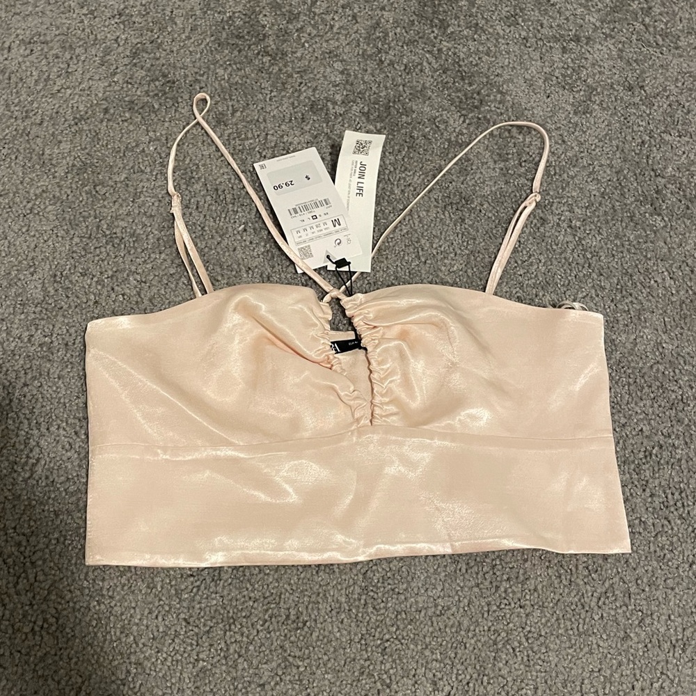 NWT Zara halter crop top in champagne color. Medium